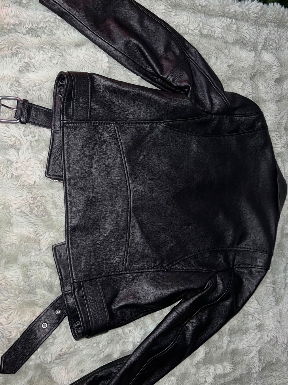 Coach Black Leather Moto Jacket with Zip Details - Picture 2 of 5